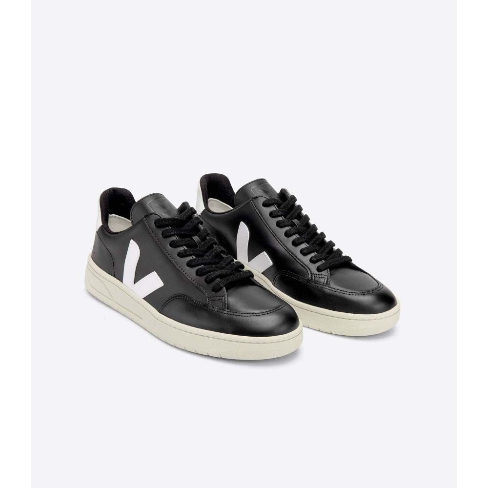 Veja V-12 LEATHER Joggesko Dame Black/White | NO 666VRW